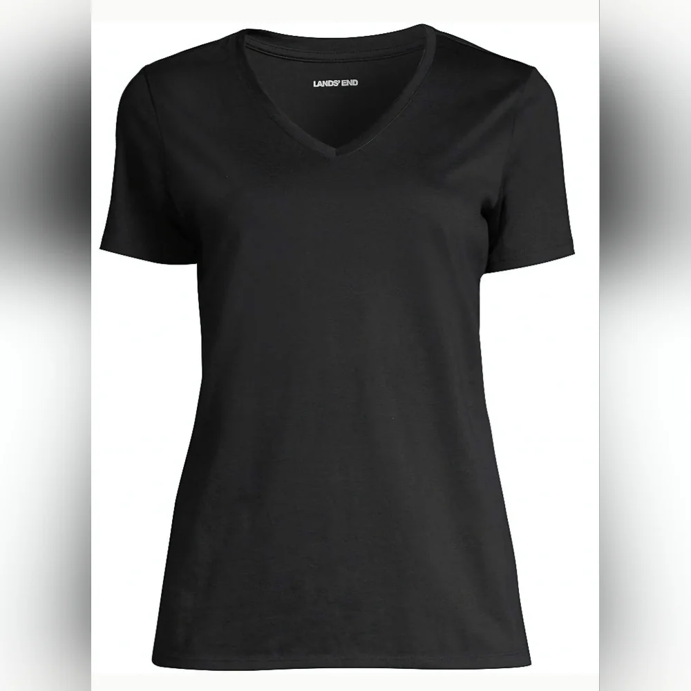 Lands' End Small Black Suprima Cotton V Neck Top New In Package - Picture 3 of 4